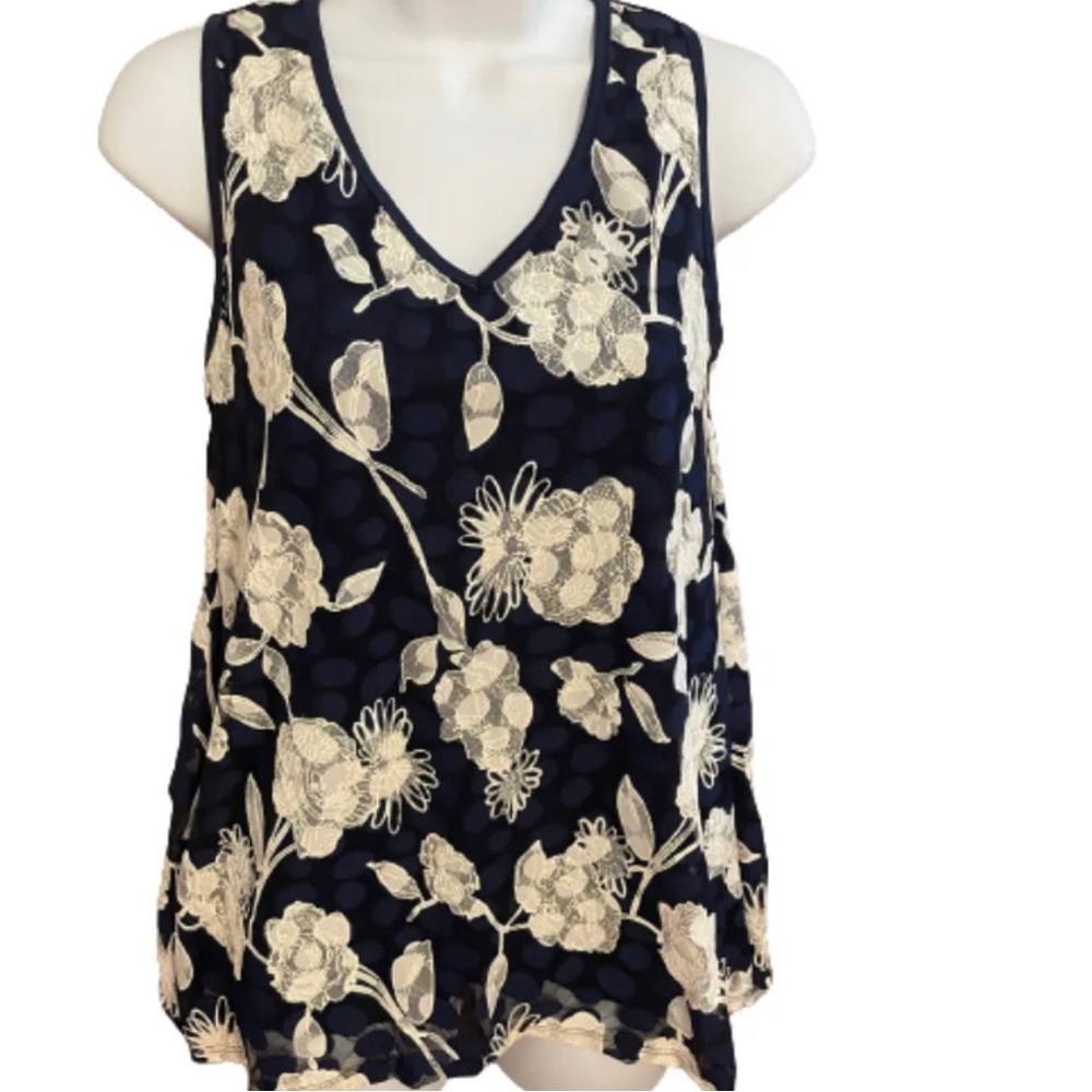 Rue Juju Women's Sleeveless Blue White Floral Top Small